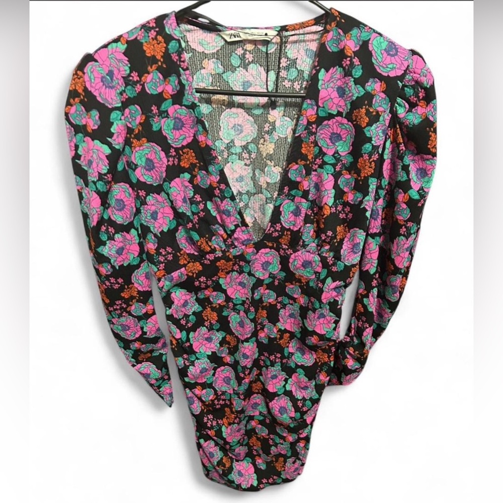 Zara Floral Deep V Mini Dress